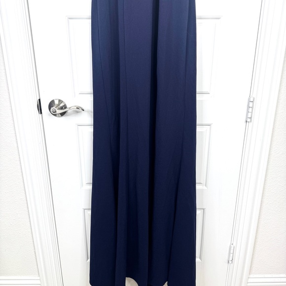 BHLDN Juliana High Neck Side Slit Stretch Crepe Maxi Dress NEW Size M Navy - Picture 8 of 15